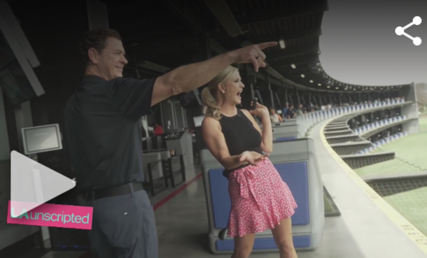 Mayor Drew Boyles and host Dayna Devon at Topgolf El Segundo