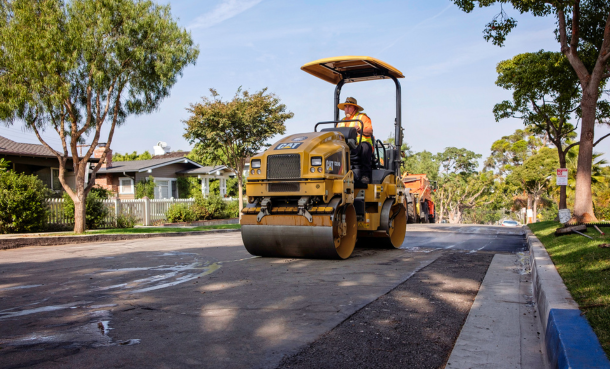 Construction Worker Repaving a residential street in El Segundo