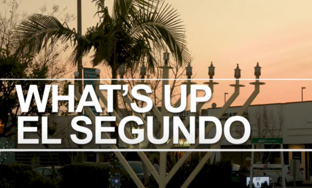 Menorah Lighting  What's Up El Segundo with sunset and palm tree